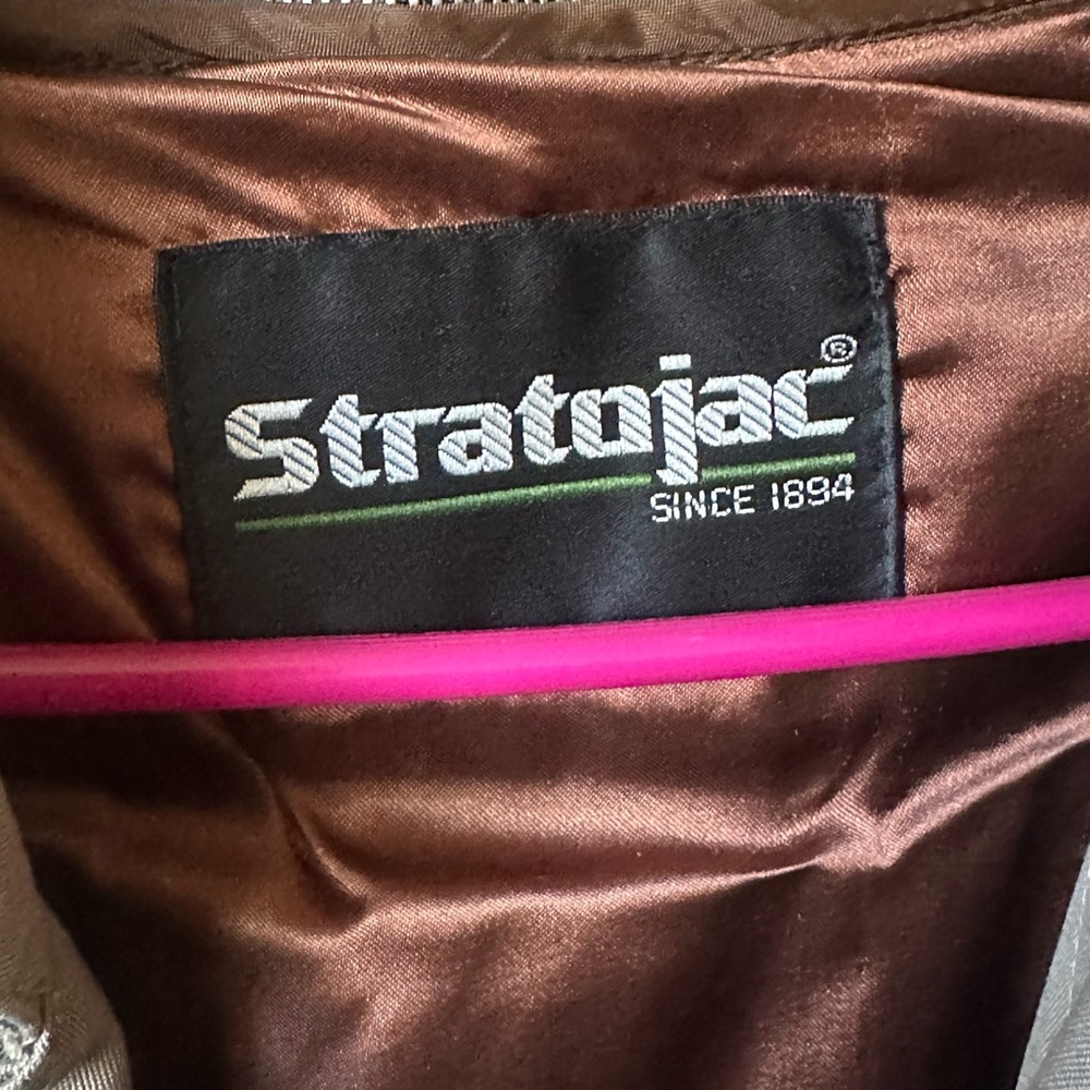 Stratojac khaki trenchcoat with brown satin/fur inside